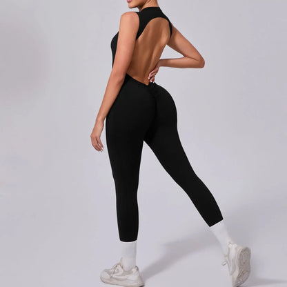Cralom Seamless Backless Yoga Bodysuit with Removable Padding