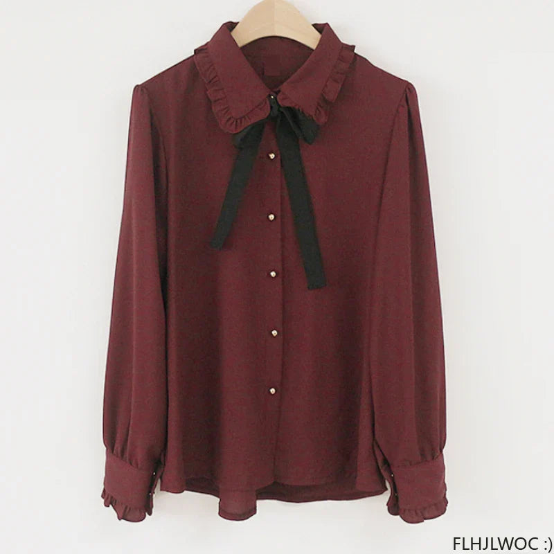 Cute Lace-Up Bow Tie Blouse by Cralom for Work & Office