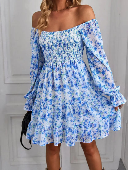 Cralom Floral Square Neck Long Sleeve Dress for Spring/Summer 2024