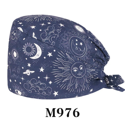 Cralom Cartoon Print Cotton Scrub Caps for Pet Grooming & Medical Professionals