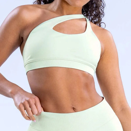 Cralom Asymmetric High Support Halter Sports Bra for Women - Backless Fitness Activewear