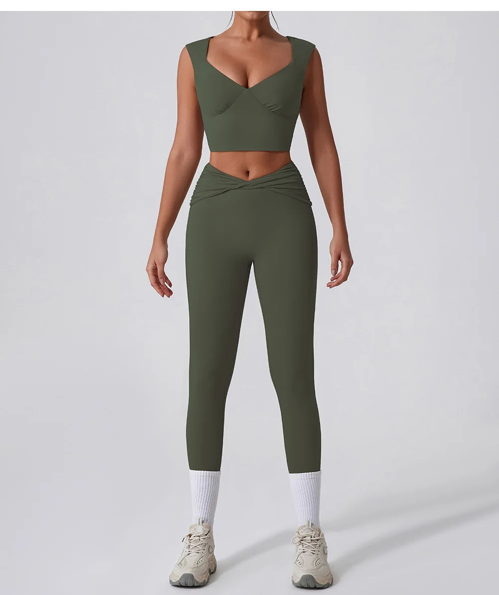 Cralom Yoga Set: Vest & Bell-bottoms Pants Fitness Suit for Women