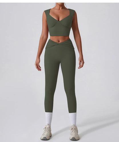 Cralom Yoga Set: Vest & Bell-bottoms Pants Fitness Suit for Women