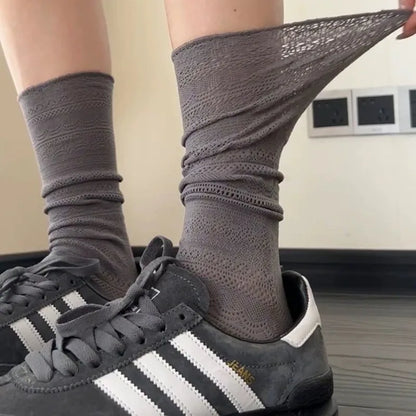 Cralom Lace Calf Socks: Slimming, Hollow Design, Retro Style, Breathable Summer Socks
