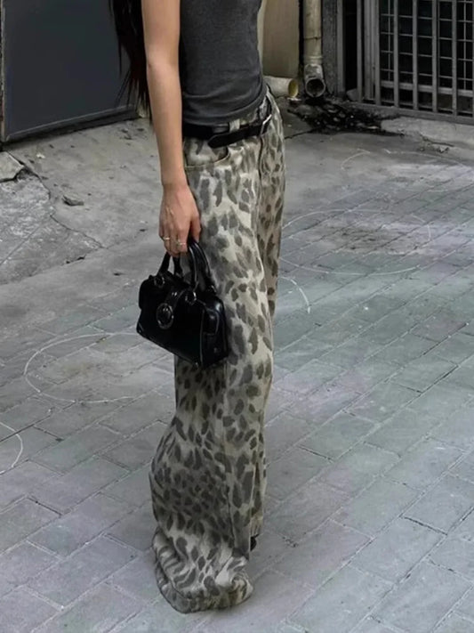 Cralom High Waist Vintage Leopard Wide Leg Jeans - 2025 Collection