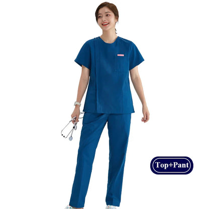 Cralom Heather Scrub Set: Men Women Zip Top, Drawstring Pants 2pc Slim Tunic