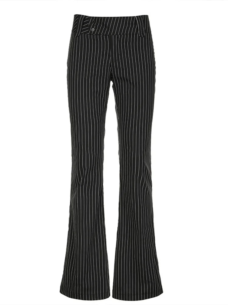 Cralom Streetwear Hottie Stripe Flared Pants - Y2K Fashion Slim Straight Pants