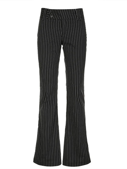 Cralom Streetwear Hottie Stripe Flared Pants - Y2K Fashion Slim Straight Pants