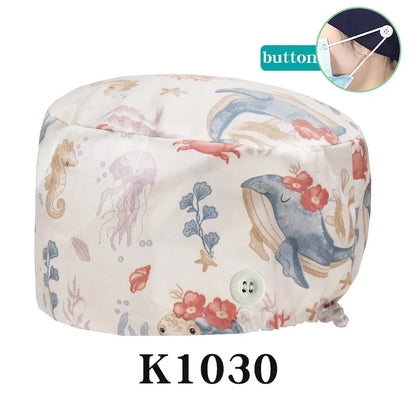 Cralom Dental Patterned Scrub Cap – Adjustable Surgical Work Hat for Nurses & Doctors