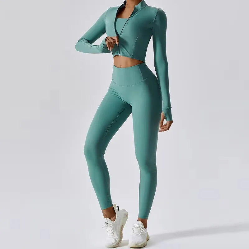 Cralom 3Pcs Yoga Set for Women: Workout Suit, Quick-Drying Material, Gym Jackets