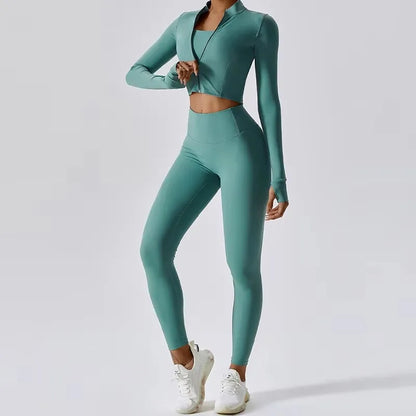 Cralom 3Pcs Yoga Set for Women: Workout Suit, Quick-Drying Material, Gym Jackets