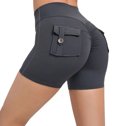 Cralom Peach Lifting Yoga Shorts - High Waist Stretchy Fitness Shorts