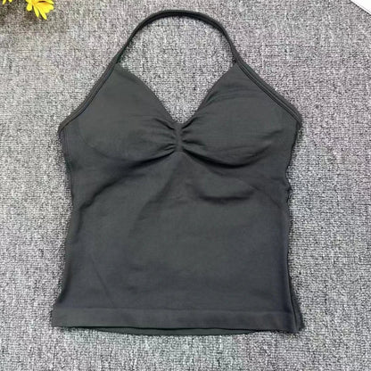 Cralom Seamless Longline Strappy Bra Tank Top with Pads for Yoga and Gym