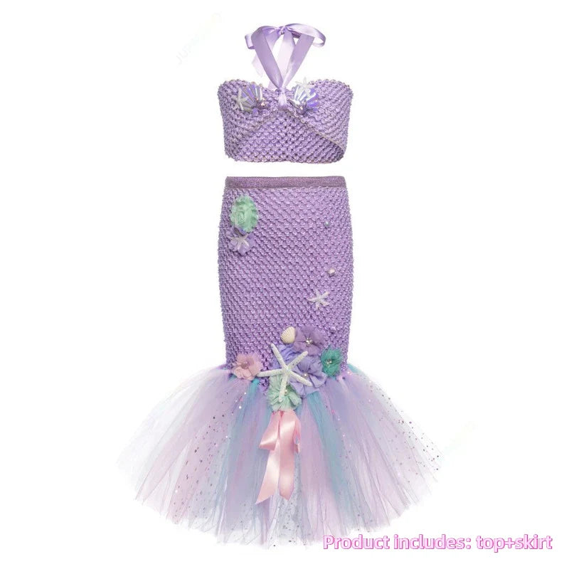 Cralom Mermaid Tutu Costume Headband for Ocean Theme Birthday Party Dress