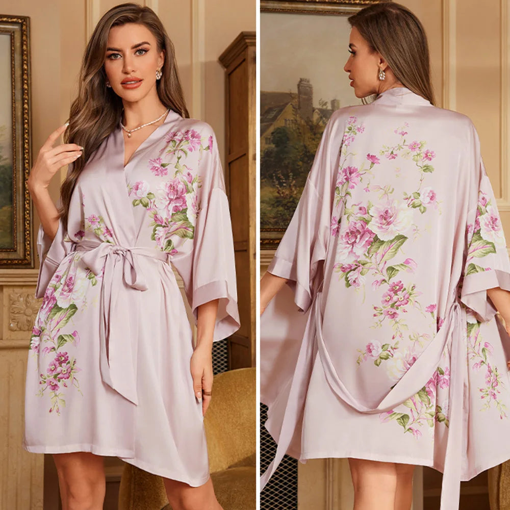 Cralom Seven-quarter Sleeves Silk Pajama Set for Women
