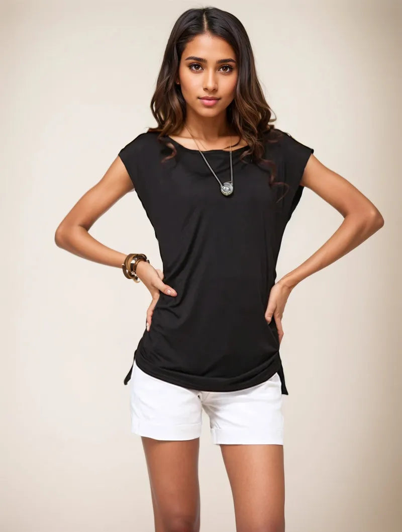 Cralom Retro Pink Short Sleeve Women's T-shirt Slim Summer Top
