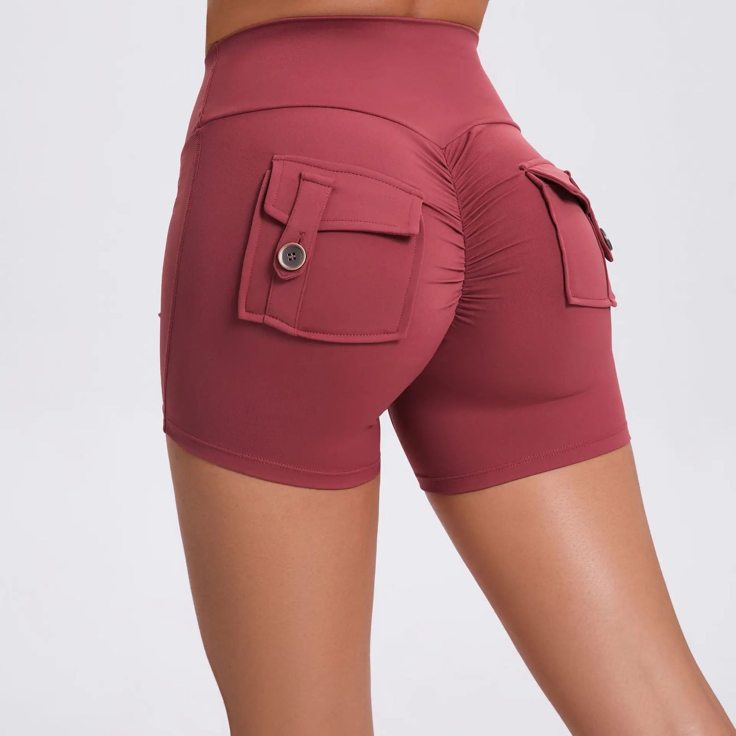 Cralom Peach Lifting Yoga Shorts - High Waist Stretchy Fitness Shorts