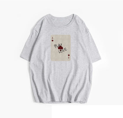 Cralom Poker Card Print T-Shirt Women's O-Neck Summer Top