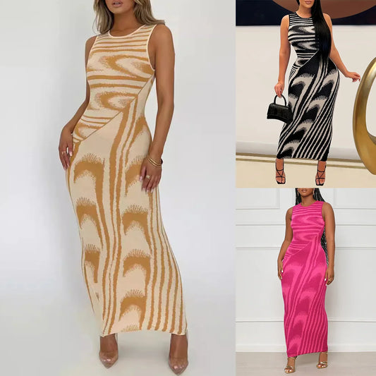Cralom Striped Gradient Waist Bag Hip Tight Dress