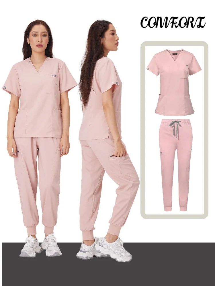 Cralom Multicolor Beauty Scrubs Set for Women: Top + Straight Pant Uniform