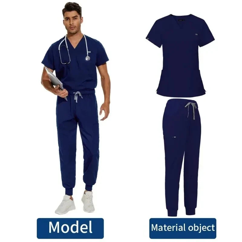 Cralom Men's V-Neck Scrub Top & Pants Set: Short Sleeve Medical Uniform, Pure Cotton