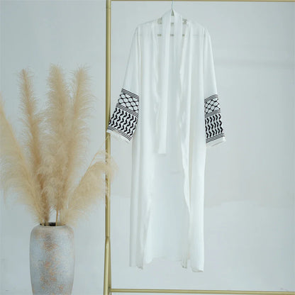 Cralom Ramadan Eid Embroidered Kimono Abaya - Elegant Muslim Kaftan Dress