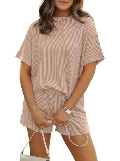 Cralom Women's Plus Size Pajama Set: Short Sleeve Top & Matching Shorts