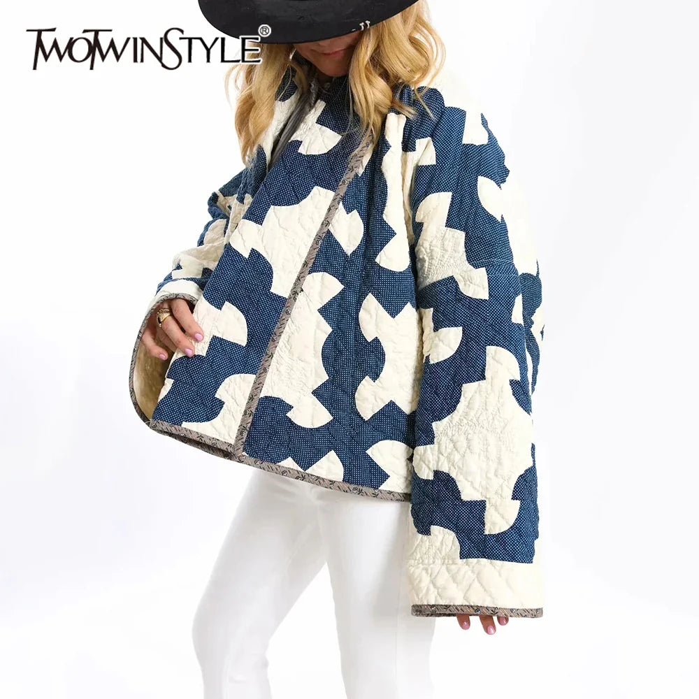 Cralom Lapel Patchwork Coat | Stylish Loose-Fit Jacket for Women