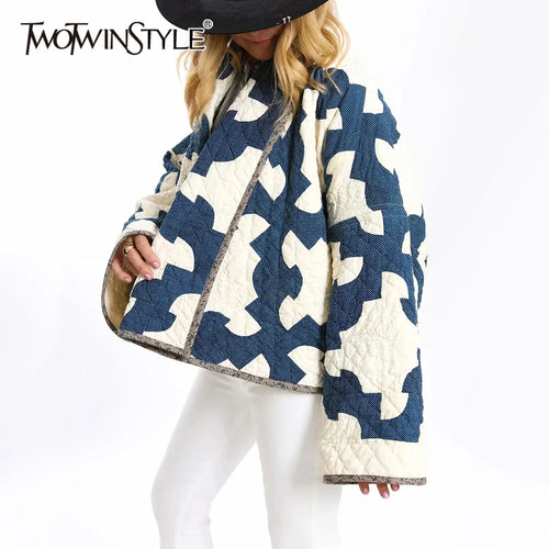 Cralom Lapel Patchwork Coat | Stylish Loose-Fit Jacket for Women