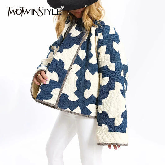 Cralom Lapel Patchwork Coat | Stylish Loose-Fit Jacket for Women