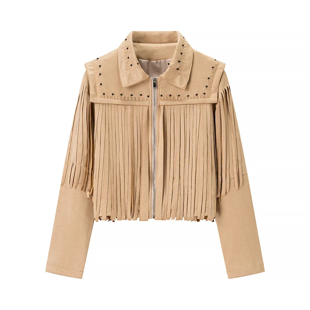 Cralom Solid Spliced Zipper Jackets for Women - Minimalist Coats with Lapel & Long Sleeves