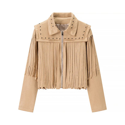 Cralom Solid Spliced Zipper Jackets for Women - Minimalist Coats with Lapel & Long Sleeves