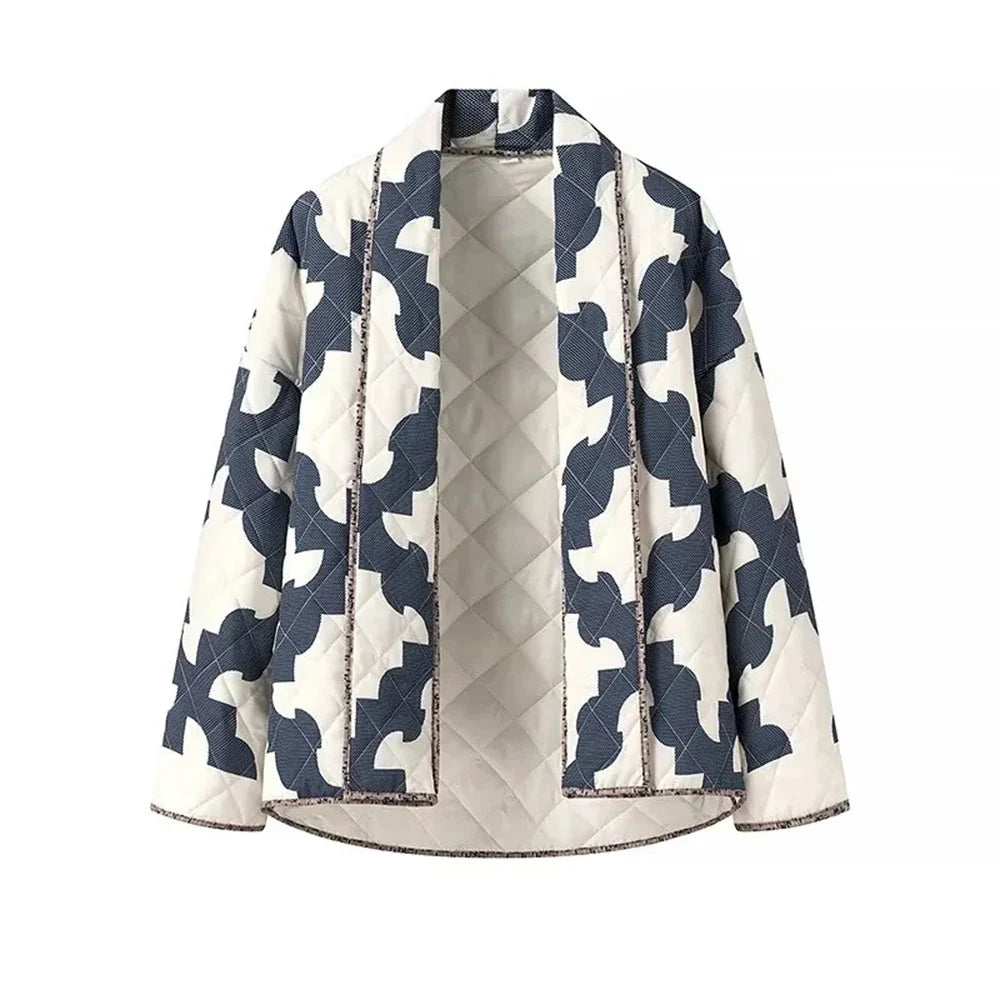 Cralom Lapel Patchwork Coat | Stylish Loose-Fit Jacket for Women