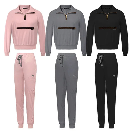 Cralom Solid Jogging Nursing Uniforms with Big Pocket