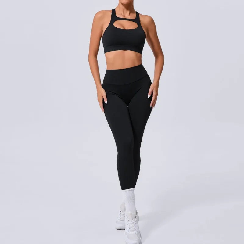 Cralom Seamless Yoga Set: High Waist Leggings & Beauty Back Vest for Workout