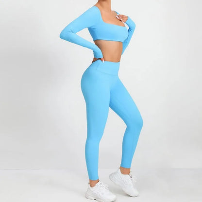 Cralom Seamless Yoga Set: Booty Lifting Leggings & Long Sleeve Top
