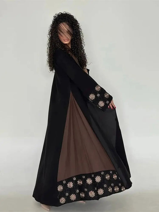 Ramadan Mubarak Open Flower Kimono Abaya by Cralom - Dubai Luxury Modest Dress for Women