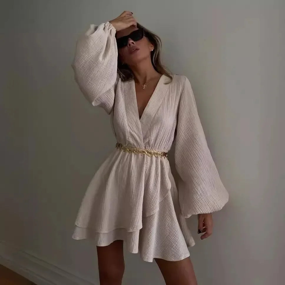Cralom Deep V-neck Layered Summer Dress