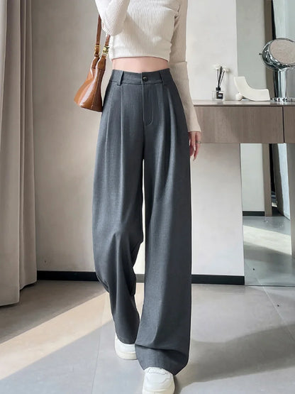 Cralom High Waist Vintage Capris: Solid Loose Fit Straight Pants