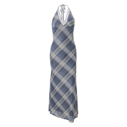 Cralom Lace Plaid V-neck Summer Dress