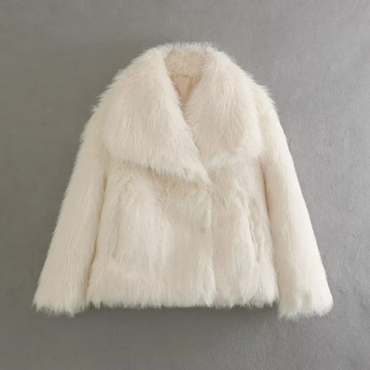 Cralom Lapel Patchwork Button Jacket - Solid Stylish Coat for Women