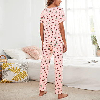 Cralom Floral Print Pajama Set Short Sleeve Trousers Sleepwear Home Clothes