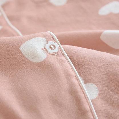 Cralom Heart Print Pajama Set Soft Breathable Fabric Comfortable Short Sleeve Button Top Matching Shorts