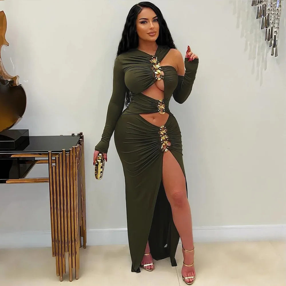 Cralom Sexy Black Tight Dress with Hollow Out Split Design for Summer 2025