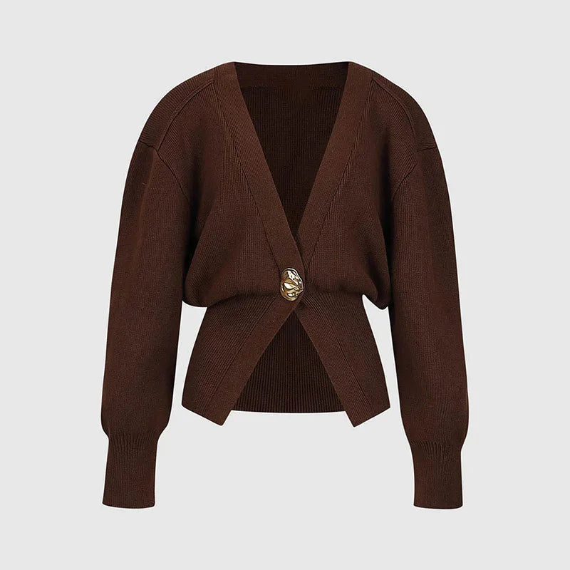 Cralom Deep V-Neck Knitted Cardigan: Elegant Metal Button High Streetwear Top
