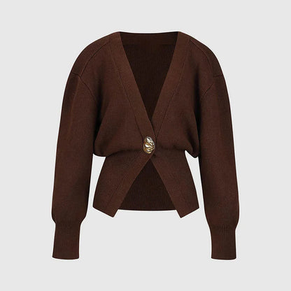 Cralom Deep V-Neck Knitted Cardigan: Elegant Metal Button High Streetwear Top
