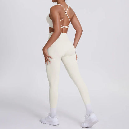 Cralom Seamless Yoga Set: Cross Back Sports Bra & High Waist Booty Lifting Leggings
