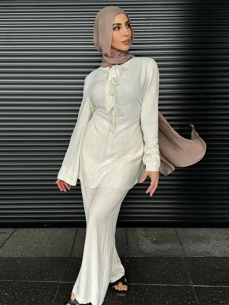 Cralom 2-Piece Abaya Set: Top & Pants for Modest Muslim Style