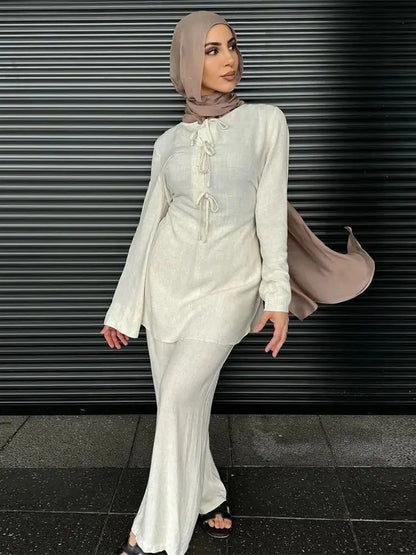 Cralom 2-Piece Abaya Set: Top & Pants for Modest Muslim Style