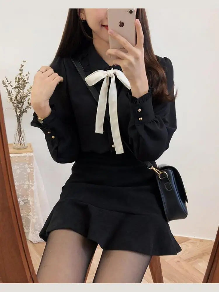 Cute Preppy Style Chiffon Blouse Girls Bow Tie Shirt Peter Pan Collar Top by Cralom